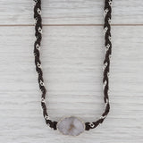 New Nina Nguyen Cordelia Necklace Druzy Quartz Woven Dark Brown Leather Tags