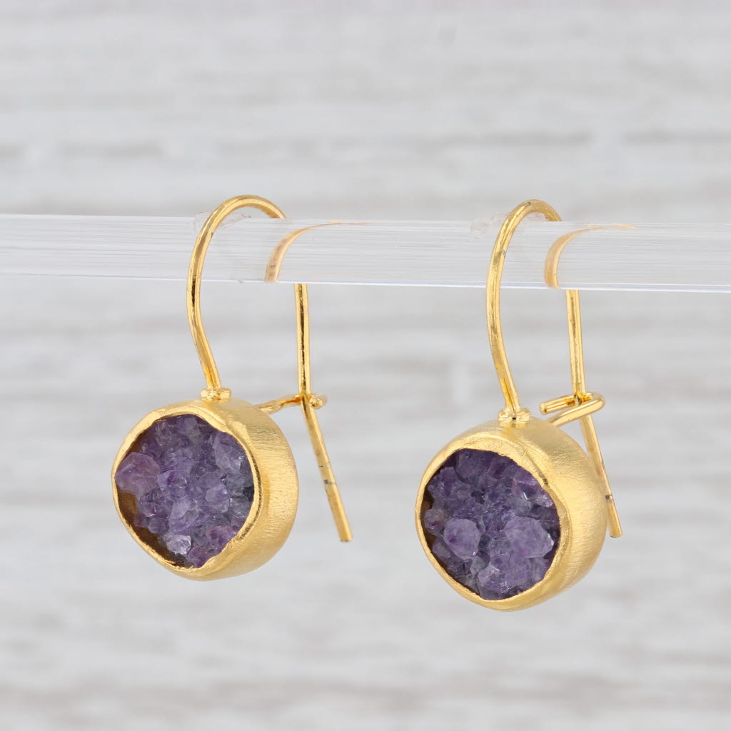 Light Gray New Nina Nguyen Amethyst Druzy Drop Earrings Sterling Silver 22k Gold Vermeil