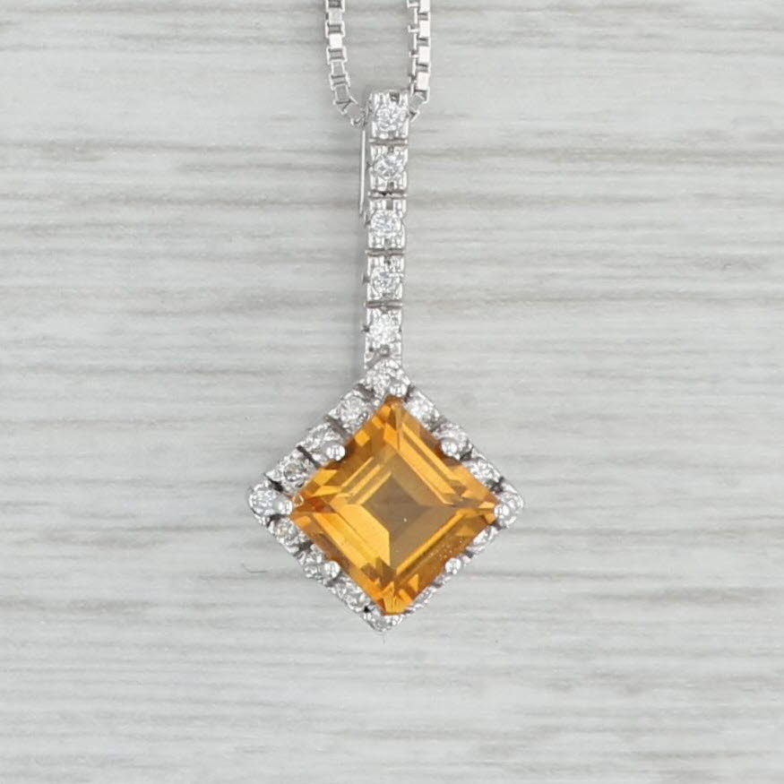 Light Gray 1.25ctw Citrine Diamond Halo Pendant Necklace 14k White Gold 18" Box Chain