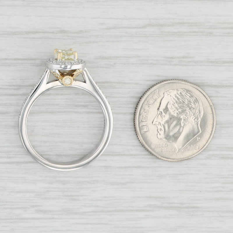 Light Gray 0.98ctw Yellow White Diamond Halo Engagement Ring 18k White Yellow Gold Size 6.5
