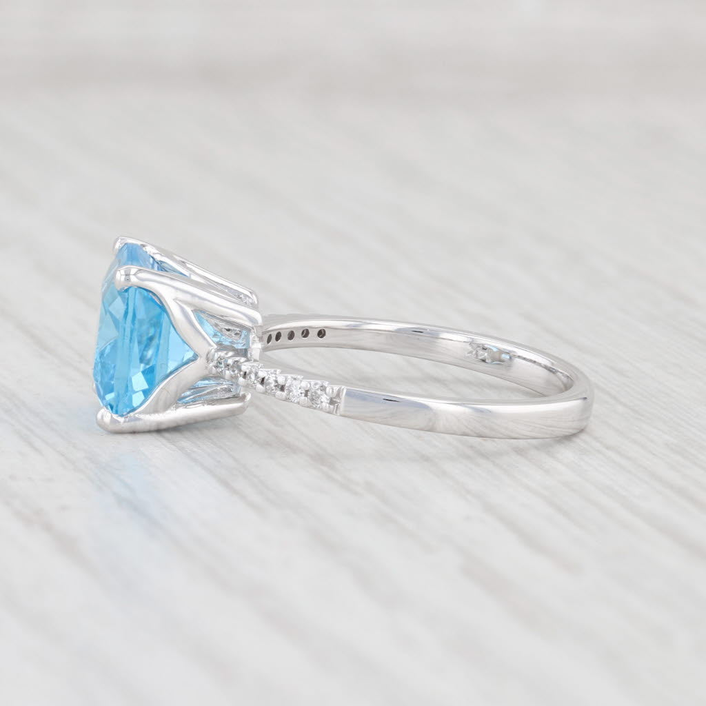 Light Gray 4.09ctw Blue Topaz Diamond Ring 14k White Gold Size 7.25 Cushion Solitaire