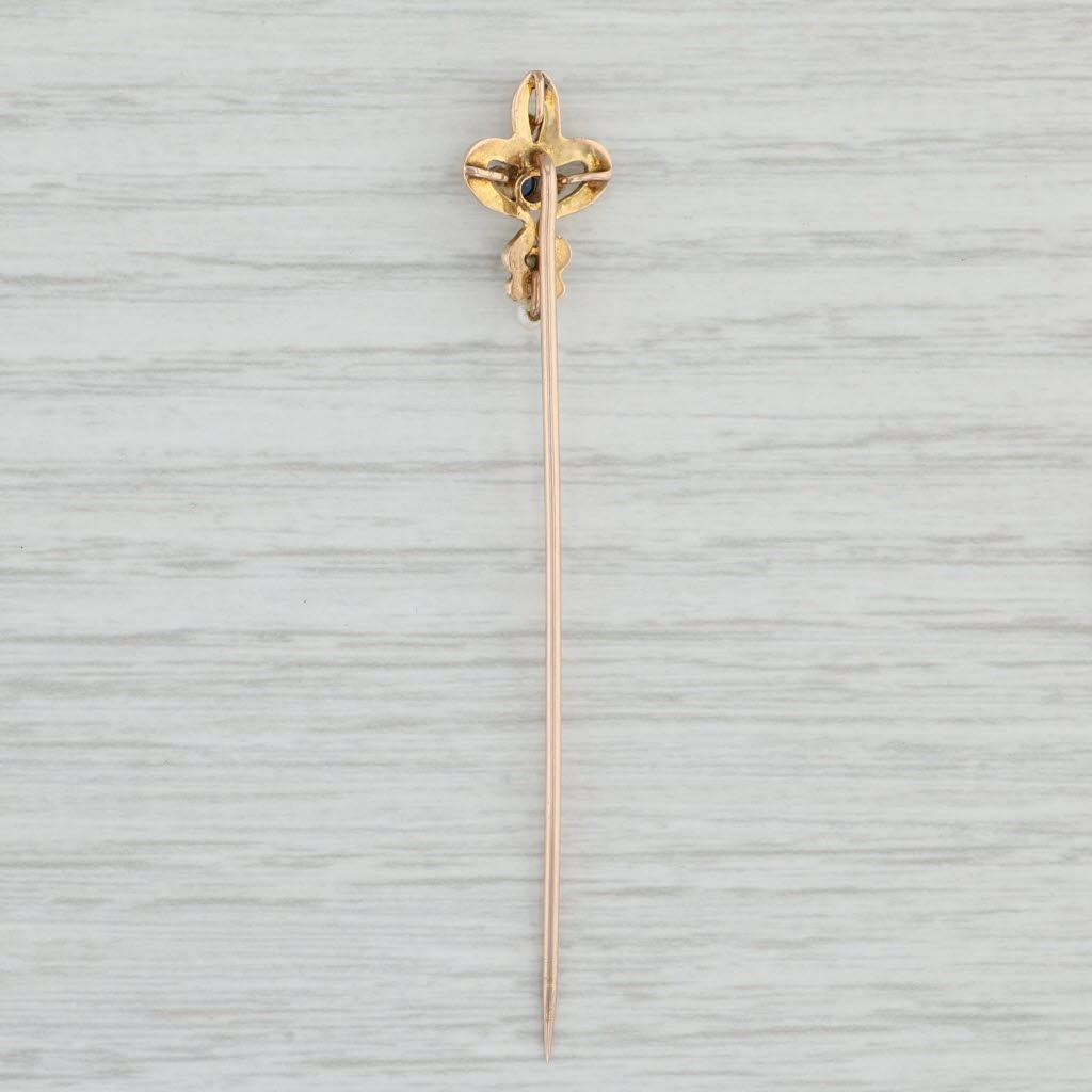 Light Gray Antique Sapphire Pearl Blue Sapphire Stickpin 10k Yellow Gold