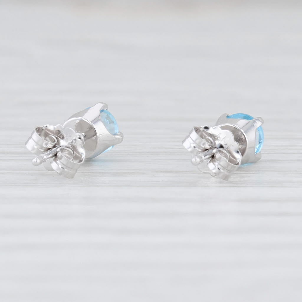 Light Gray New Blue Topaz Stud Earrings 14k White Gold Round Solitaire Pierced Studs