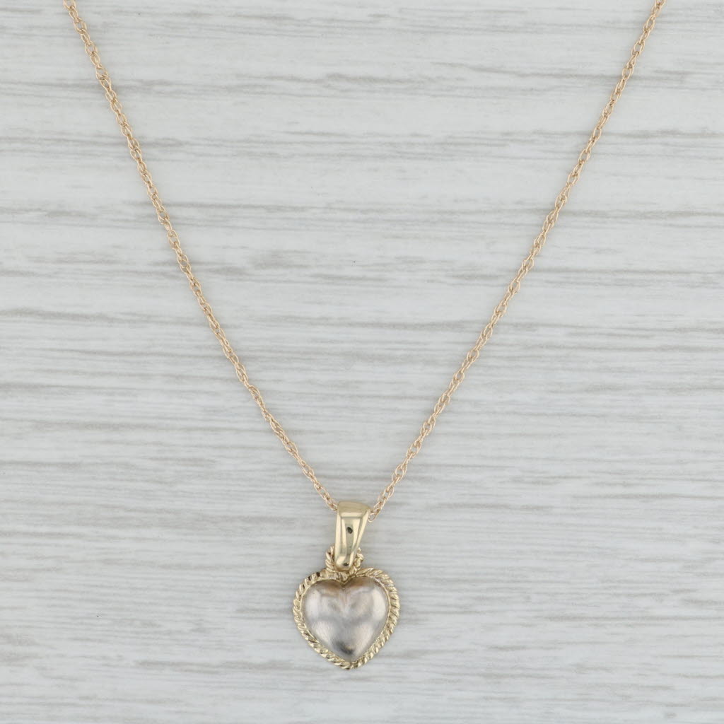 Light Gray Heart Pendant Necklace 14k Yellow White Gold 18.5" Rope Chain Necklace