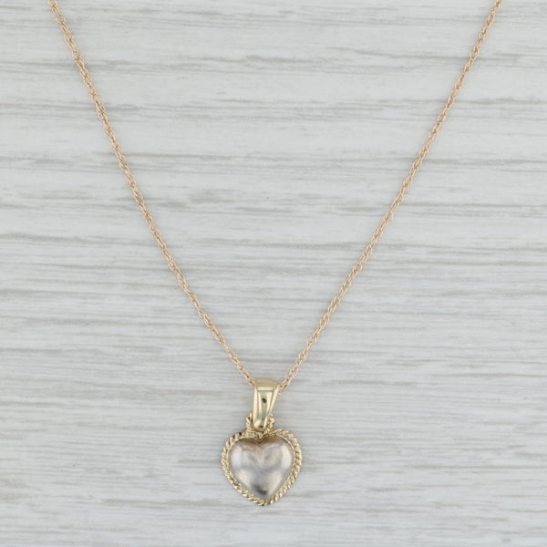Light Gray Heart Pendant Necklace 14k Yellow White Gold 18.5" Rope Chain Necklace