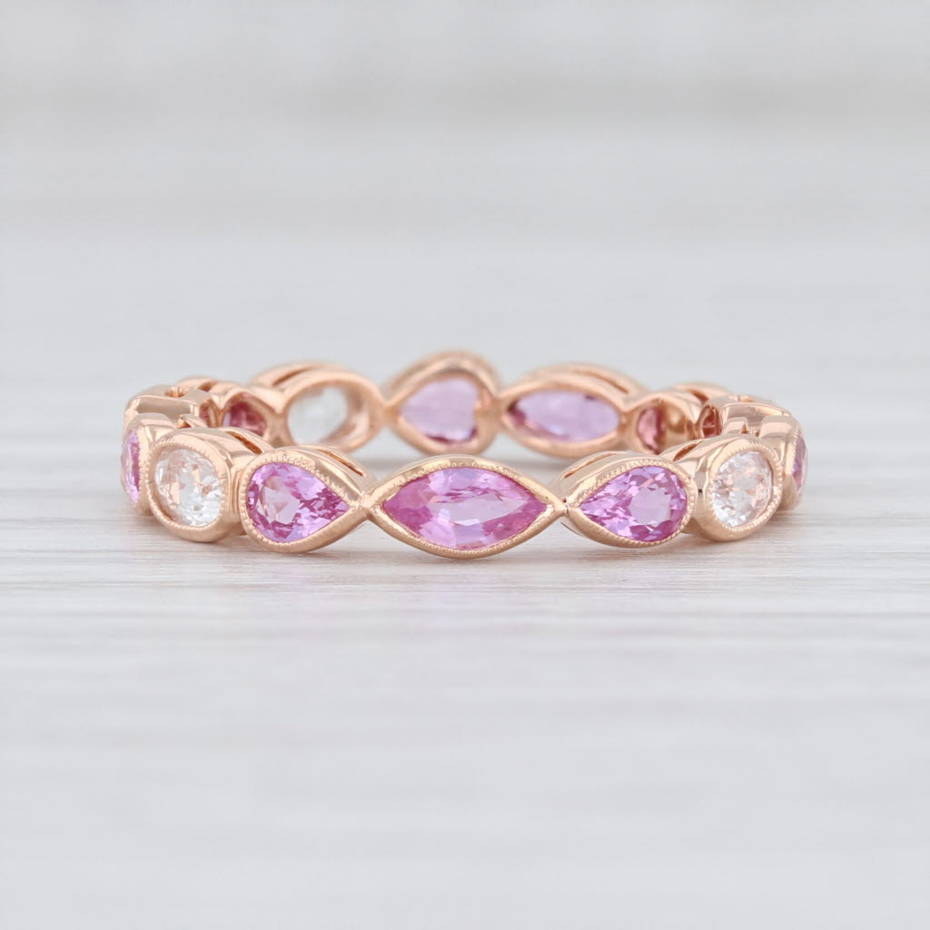 Light Gray New Beverley K Pink White Sapphire Ring 14k Rose Gold Size 6.5 Stackable Band