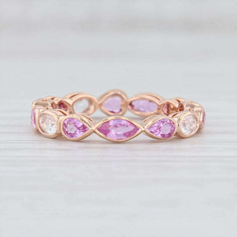New Beverley K Pink White Sapphire Ring 14k Rose Gold Size 6.5 Stackable Band