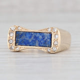 Vintage Blue Lapis Lazuli Diamond Ring 14k Yellow Gold Size 4