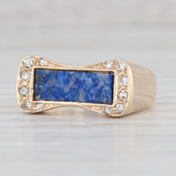 Light Gray Vintage Blue Lapis Lazuli Diamond Ring 14k Yellow Gold Size 4