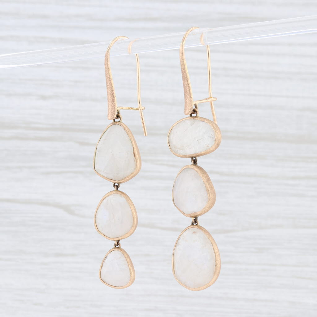 Lavender New Nina Nguyen Moonstone Dangle Earrings 14k Yellow Gold Pierced Hook Posts