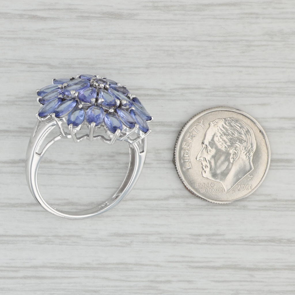 Light Gray 6.35ctw Tanzanite Flower Cluster Ring 10k White Gold Size 8.5 Cocktail