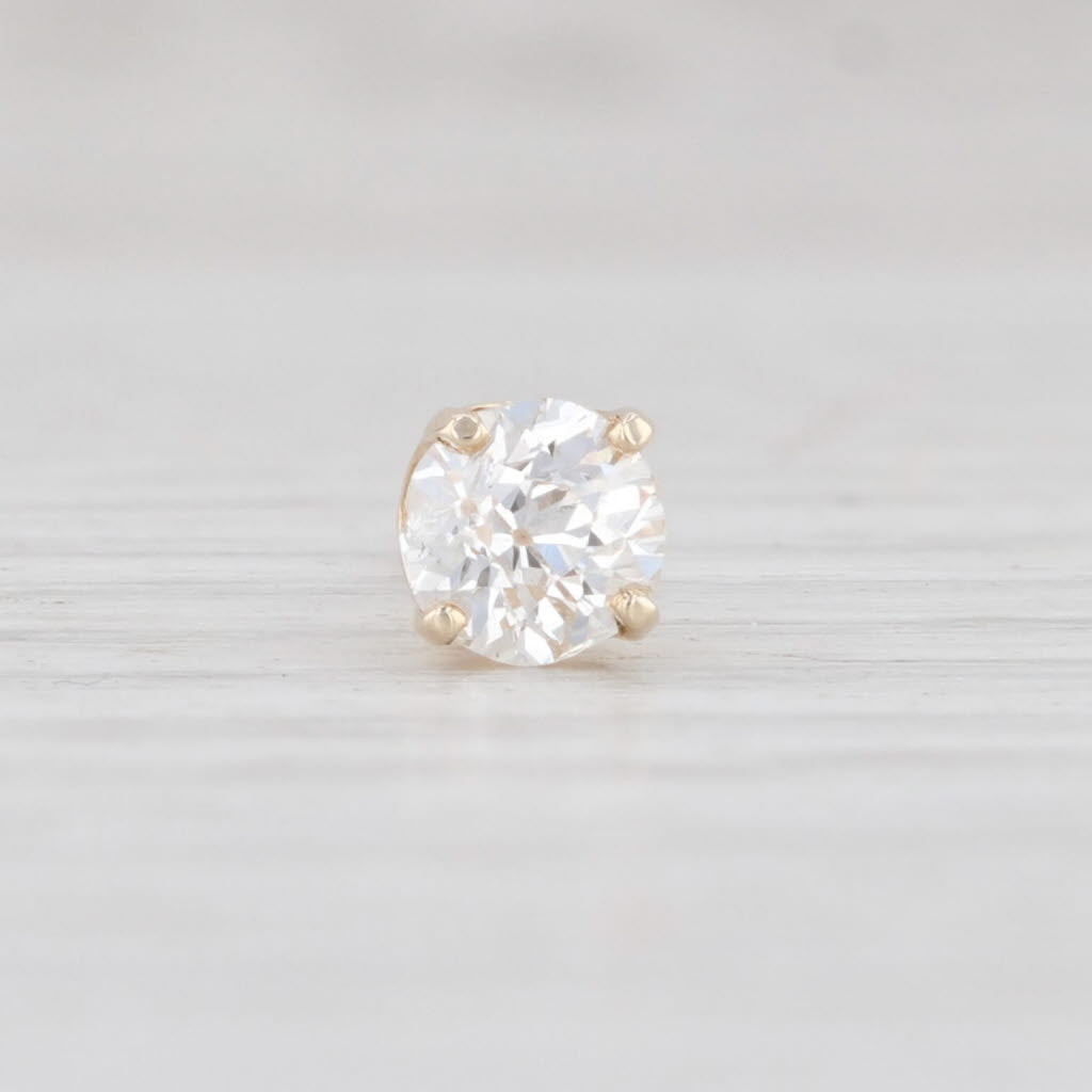 Light Gray 0.41ct Single Diamond Stud Earring 14k Yellow Gold Old European Cut Solitaire