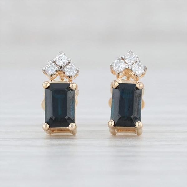 Light Gray 1.60ctw Diamond Blue Sapphire Stud Earrings 14k Yellow Gold Pierced