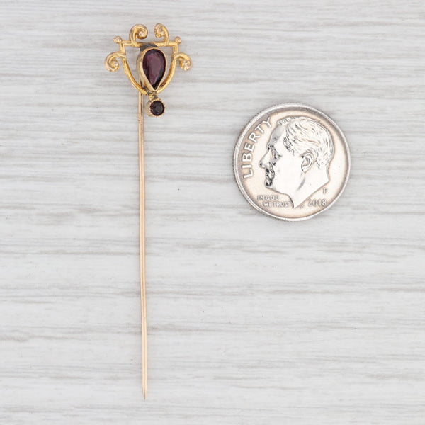 Light Gray Antique Purple Glass Stickpin Teardrop 10k Yellow Gold