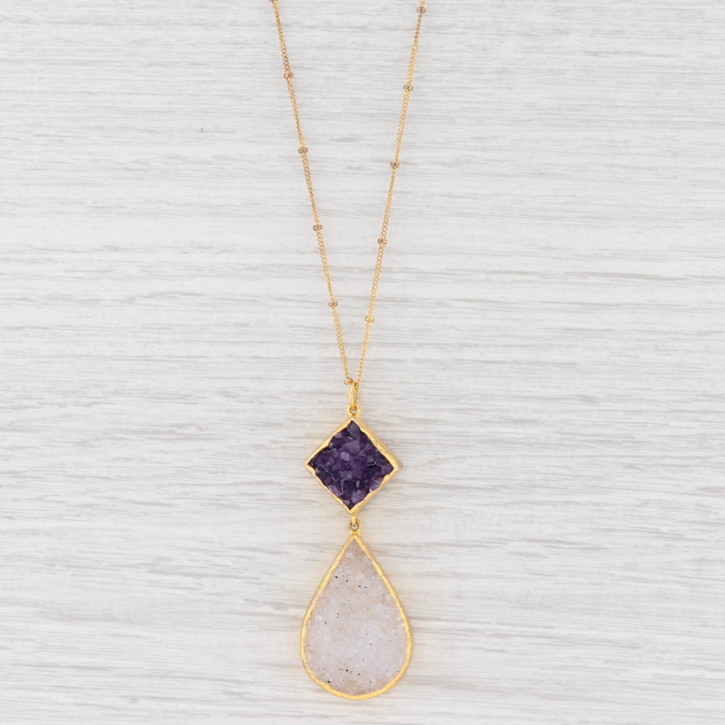 Light Gray New Nina Nguyen Druzy Quartz Amethyst Pendant Necklace Sterling Gold Vermeil