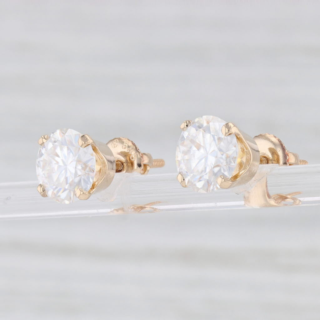 Light Gray 2.86ctw Moissanite Stud Earrings 14k Yellow Gold Round Solitaires