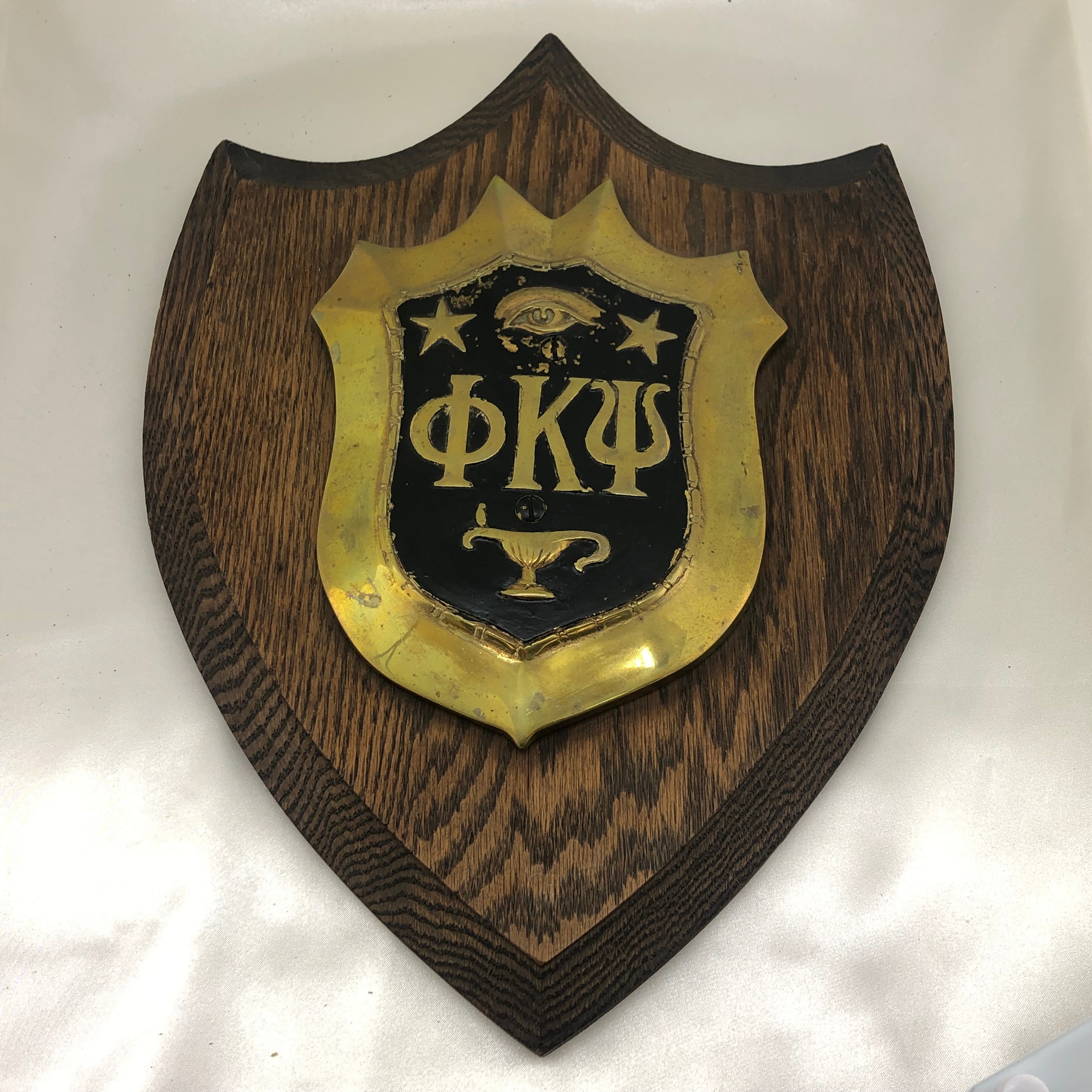 Dark Slate Gray Antique Phi Kappa Psi Fraternity Wall Plaque Wood Brass Badge