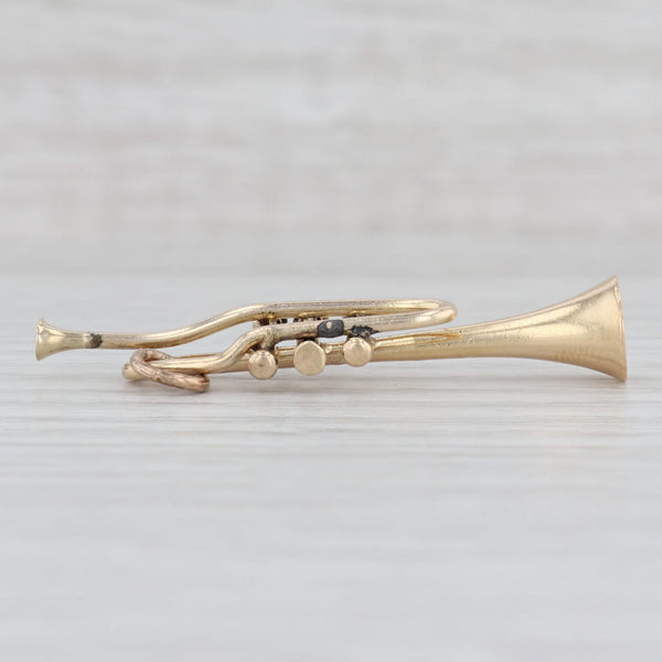 Light Gray Detailed Trumpet Charm 14k Yellow Gold Custom Handmade Pendant
