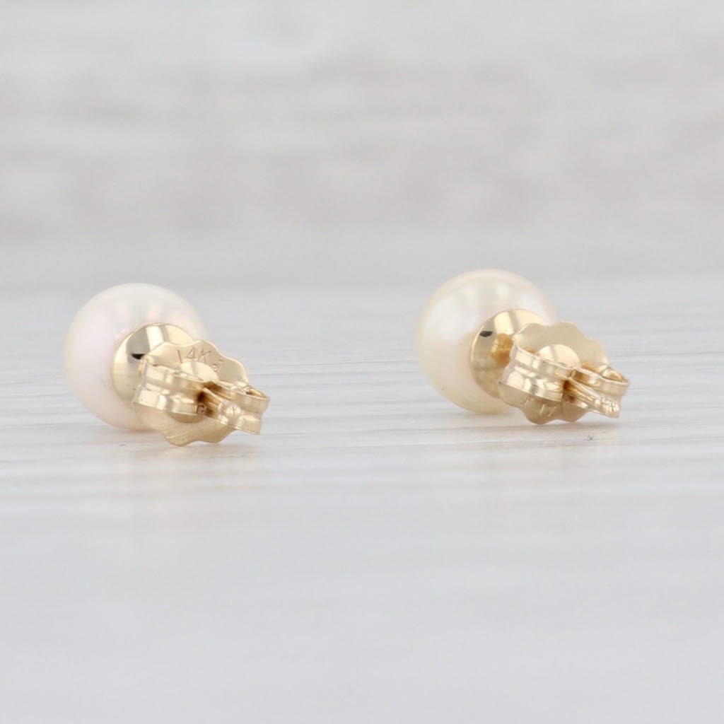 Light Gray Pearl Solitaire Stud Earrings 14k Yellow Gold June Birthstone