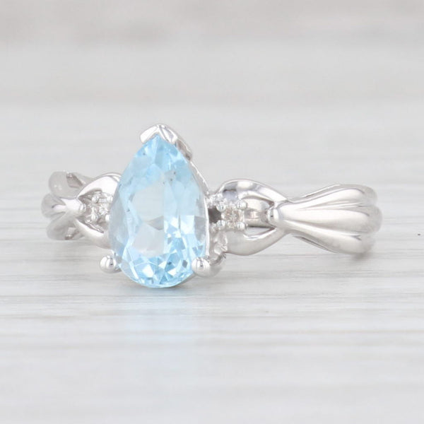 Light Gray 1.52ctw Pear Blue Topaz Diamond Ring 10k White Gold Size 6