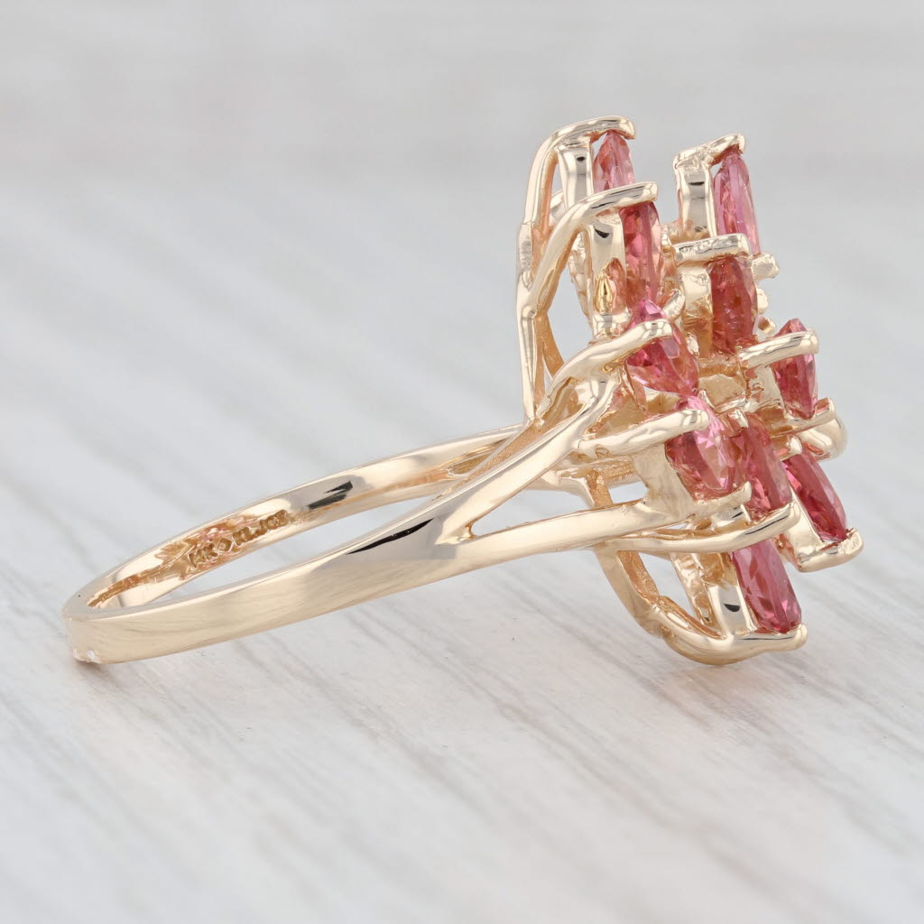 Light Gray 3.90ctw Pink Tourmaline Flower Cluster Ring 14k Yellow Gold Size 9.25 Glatter