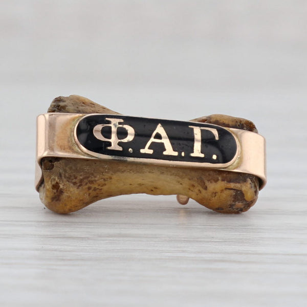 Light Gray Antique Phi Alpha Gamma Bone Badge 14k Gold Enamel Medical Fraternity Pin