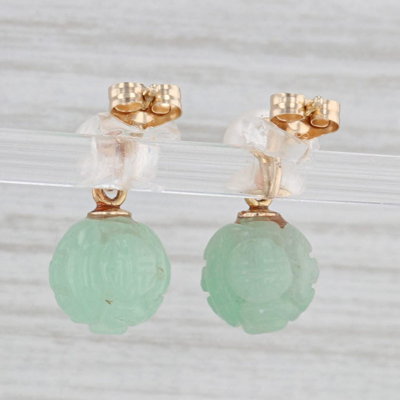 Cultured Pearl Green Glass Carved Flower Bead Earrings 14k Yellow Gold