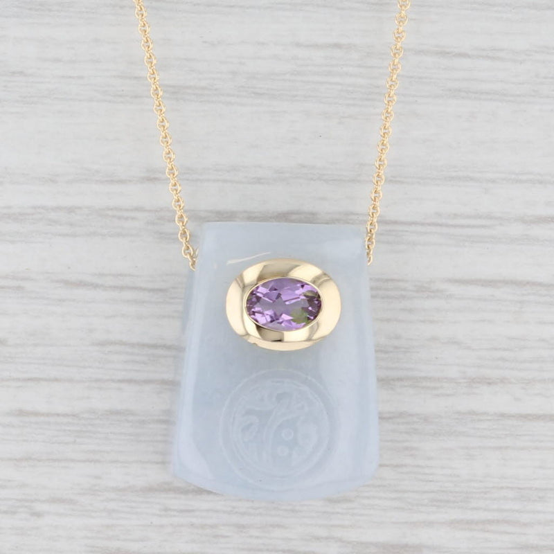 Amethyst Green Jadeite Jade Good Luck Pendant Necklace 14k Yellow Gold 17.5"
