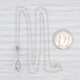 New Quartz Crystal Blue Topaz Teardrop Pendant Necklace 14k White Gold 18"