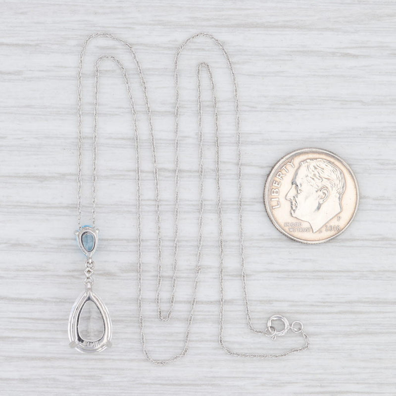 New Quartz Crystal Blue Topaz Teardrop Pendant Necklace 14k White Gold 18"
