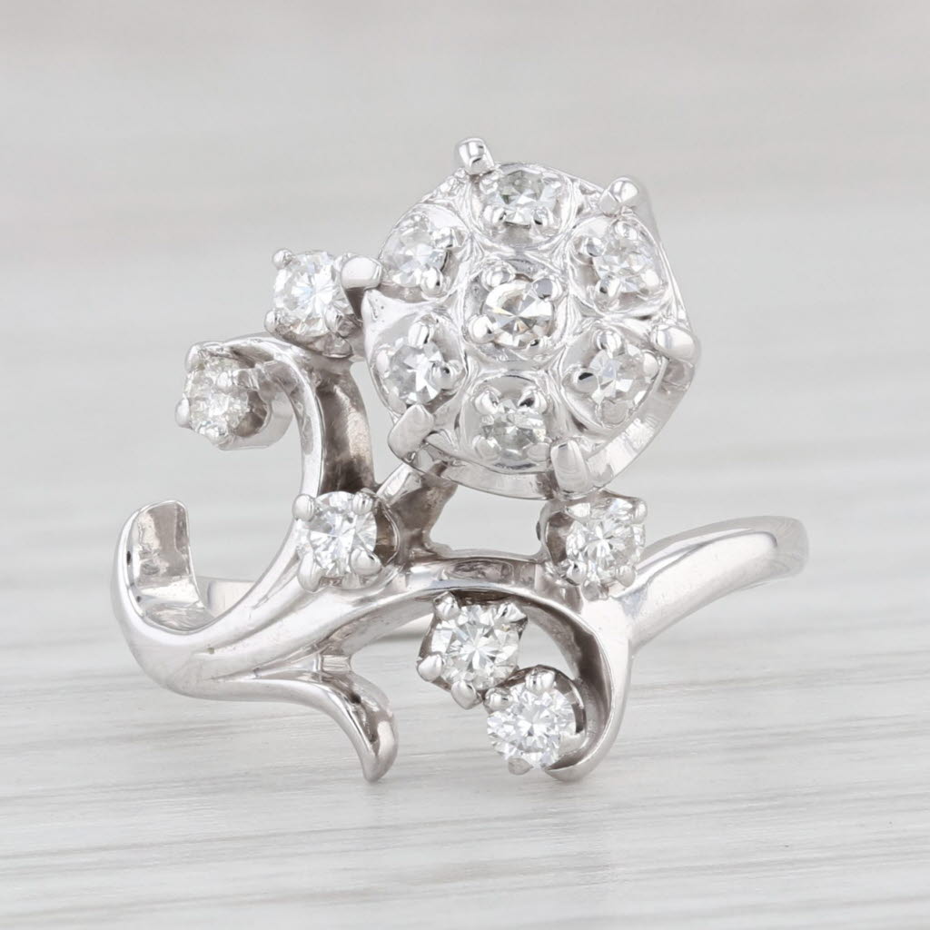 Light Gray Vintage Jabel 0.29ctw Diamond Flower Ring 18k White Gold Sz 4.5 Floral Cocktail