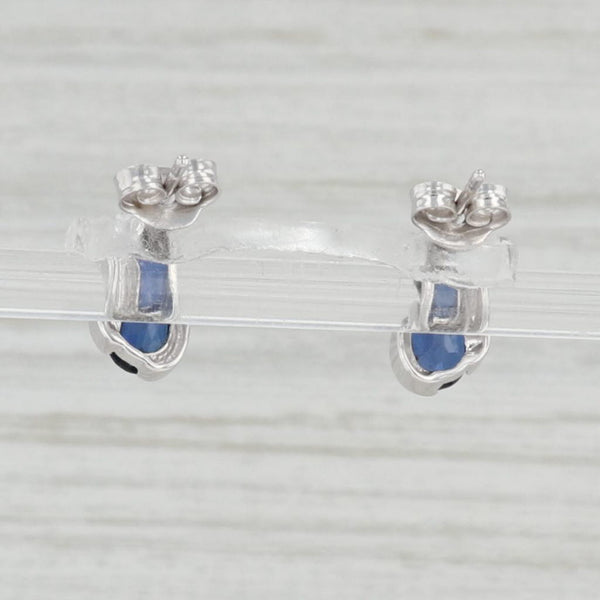 Light Gray 1.28ctw Blue Lab Created Sapphire Diamond Teardrop Stud Earrings 10k White Gold