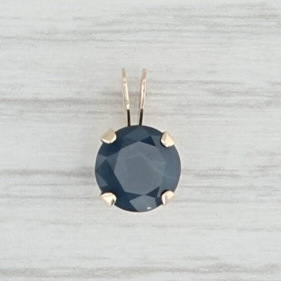 Light Gray 1.24ct Round Blue Sapphire Pendant 10k Yellow Gold September Birthstone