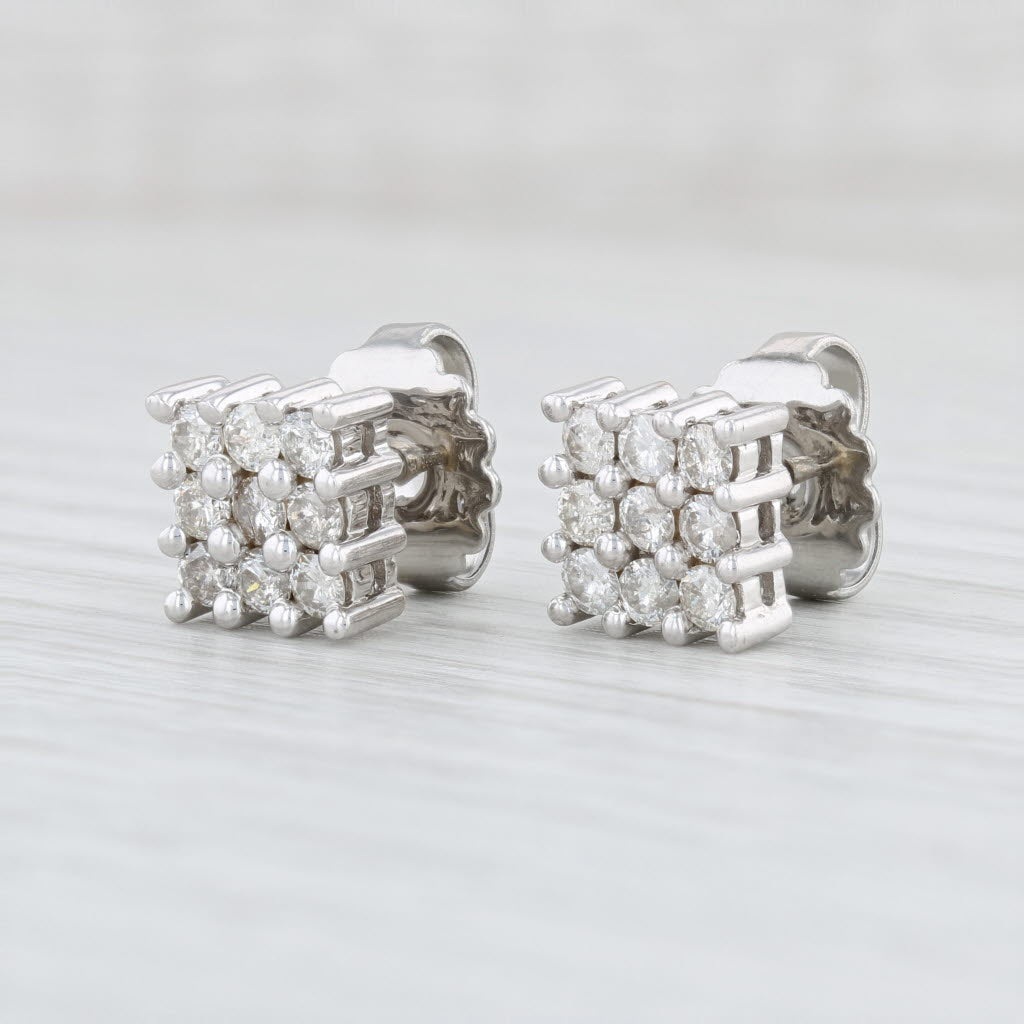 Light Gray 1.04ctw Square Diamond Cluster Earrings 14k White Gold Pierced Studs