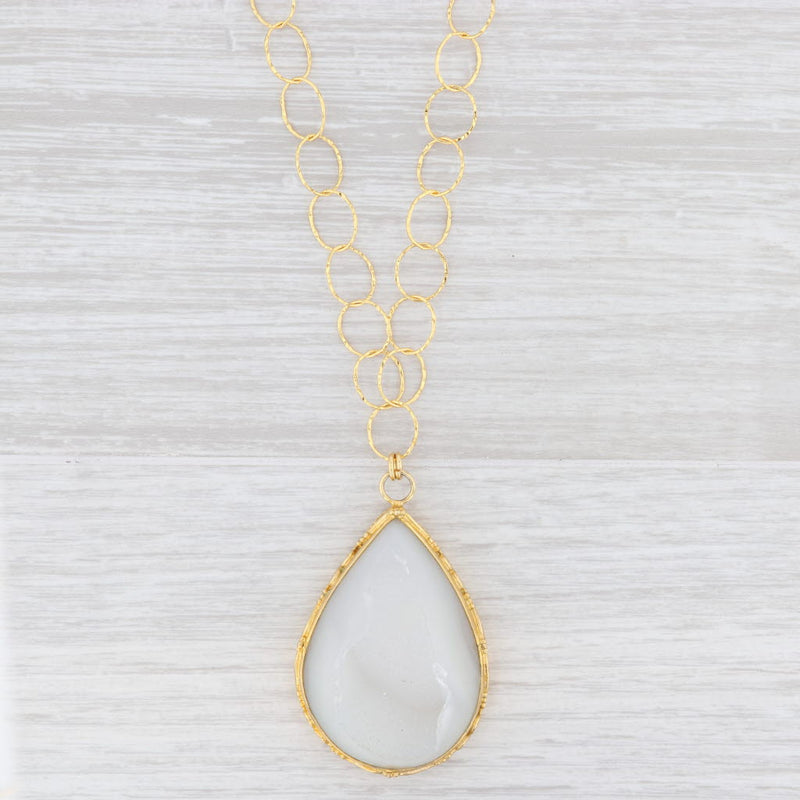 Light Gray New Nina Nguyen White Druzy Quartz Agate Pendant Necklace Sterling Gold Vermeil