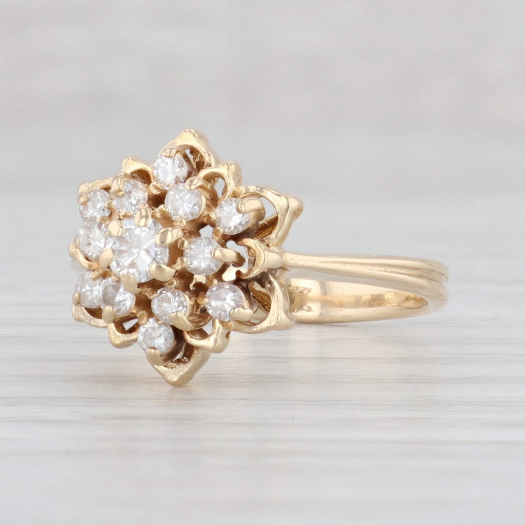 Light Gray 0.47ctw Diamond Cluster Flower Ring 14k Yellow Gold Size 6.75 Engagement