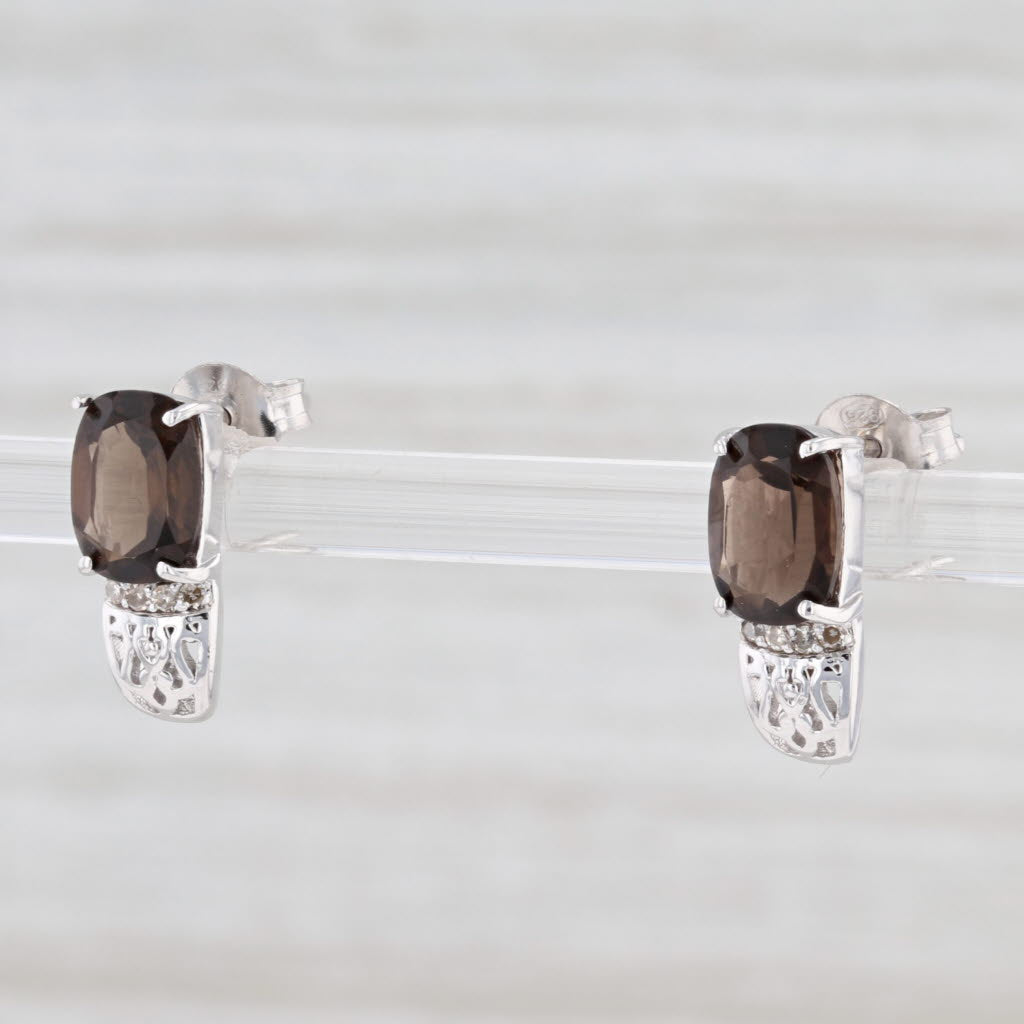 Light Gray New 1.42ctw Smoky Quartz Diamond Drop Earrings Sterling Silver