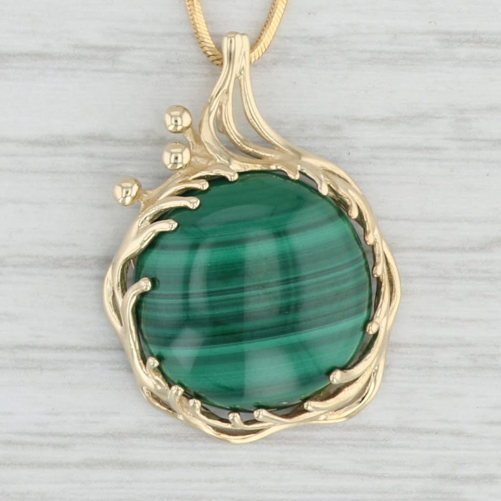 Light Gray Green Malachite Pendant Necklace 14k Yellow Gold 18" Snake Chain