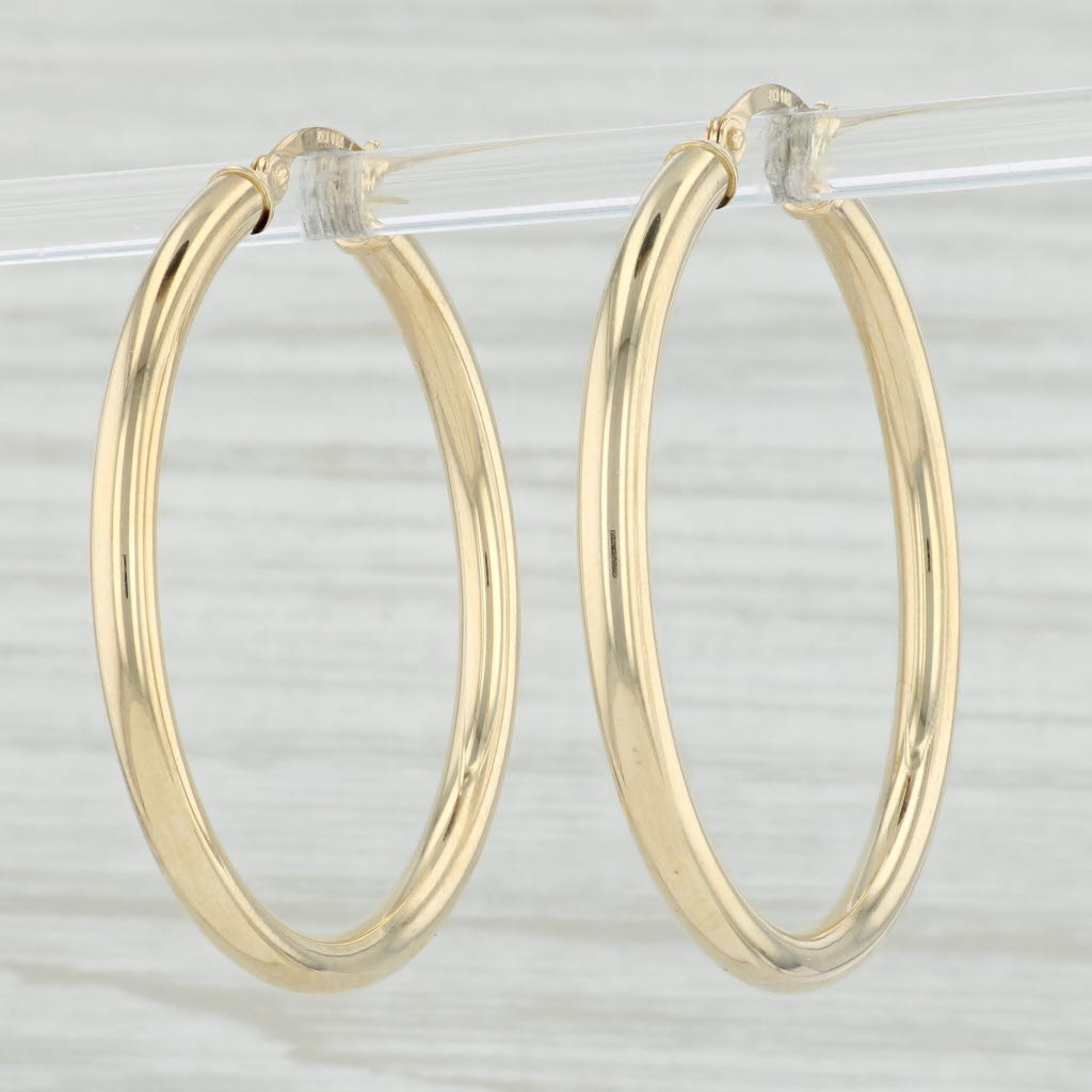 Light Gray New Round Hoop Earrings 14k Yellow Gold 3 x 37mm Pierced Hoops