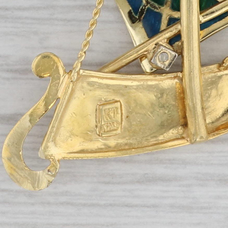 Ornate Ship Pendant 18k Gold Diamond Enamel Statement Nautical Viking