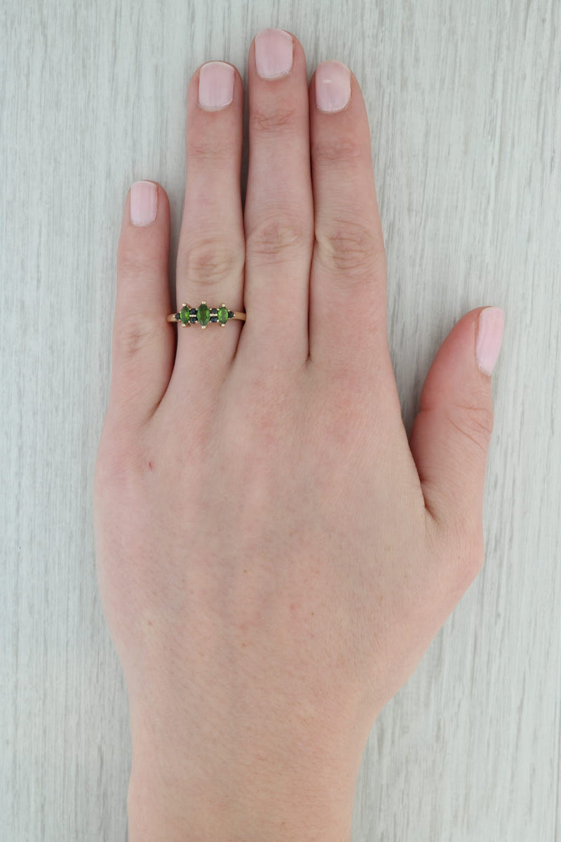 Gray 0.65ctw Green Chrome Diopside Blue Sapphire Ring 14k Gold Marquise 3-Stone