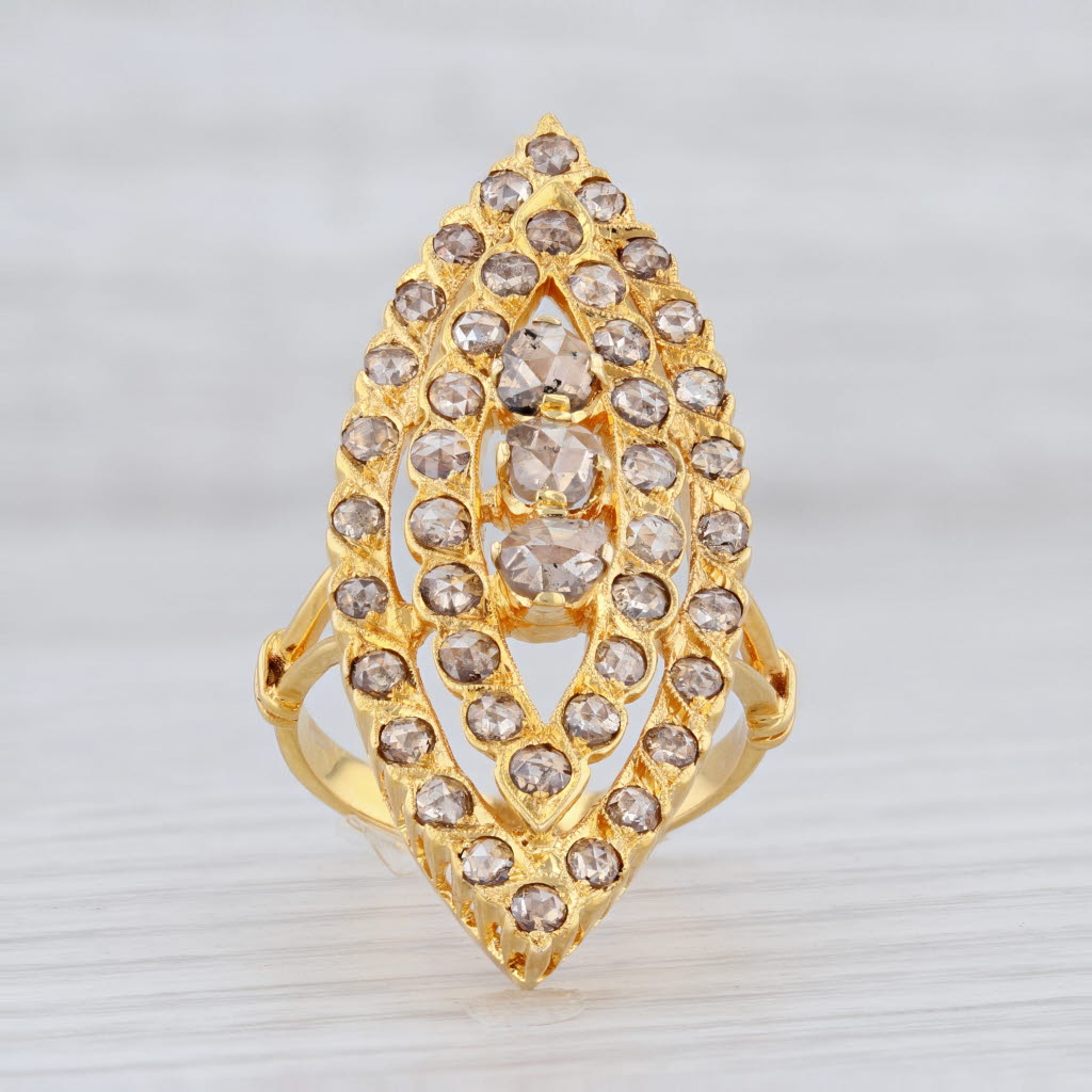 Light Gray New 2ctw Diamond Cocktail Ring 18k Yellow Gold Size 7.5 Champagne Brown