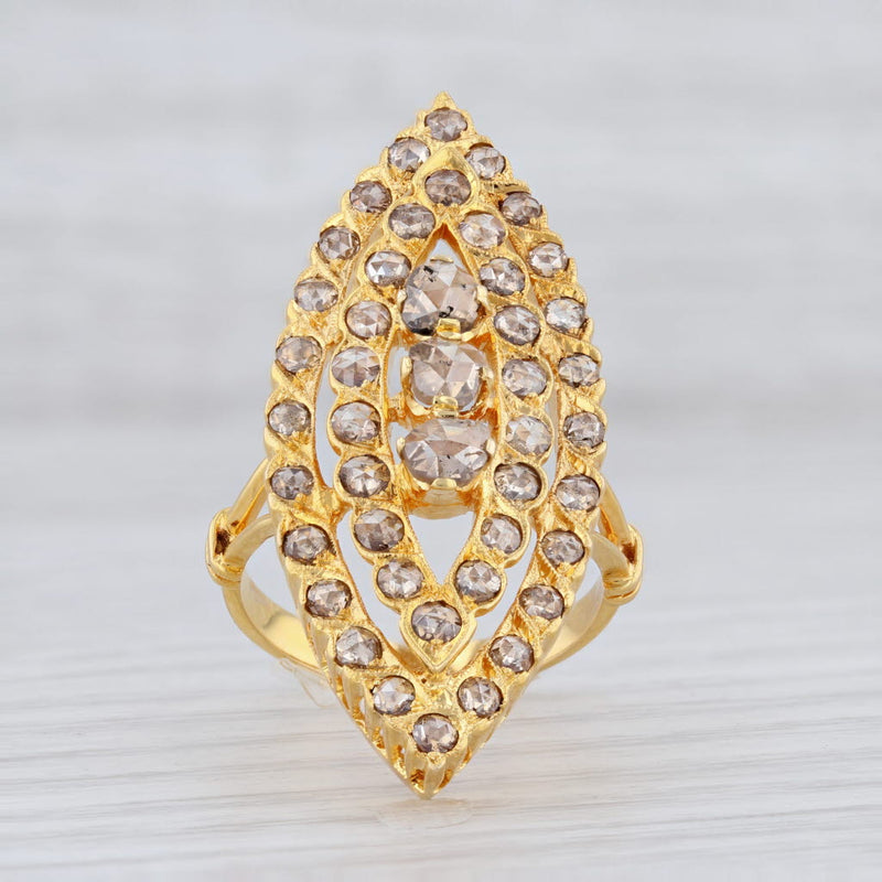 New 2ctw Diamond Cocktail Ring 18k Yellow Gold Size 7.5 Champagne Brown
