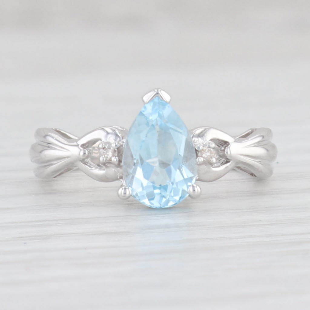 Light Gray 1.52ctw Pear Blue Topaz Diamond Ring 10k White Gold Size 6