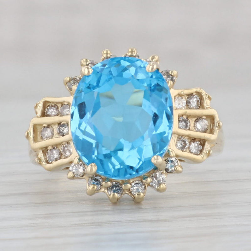 Gray 6.36ctw Oval Blue Topaz Diamond Ring 14k Yellow Gold Size 7.25 Cocktail