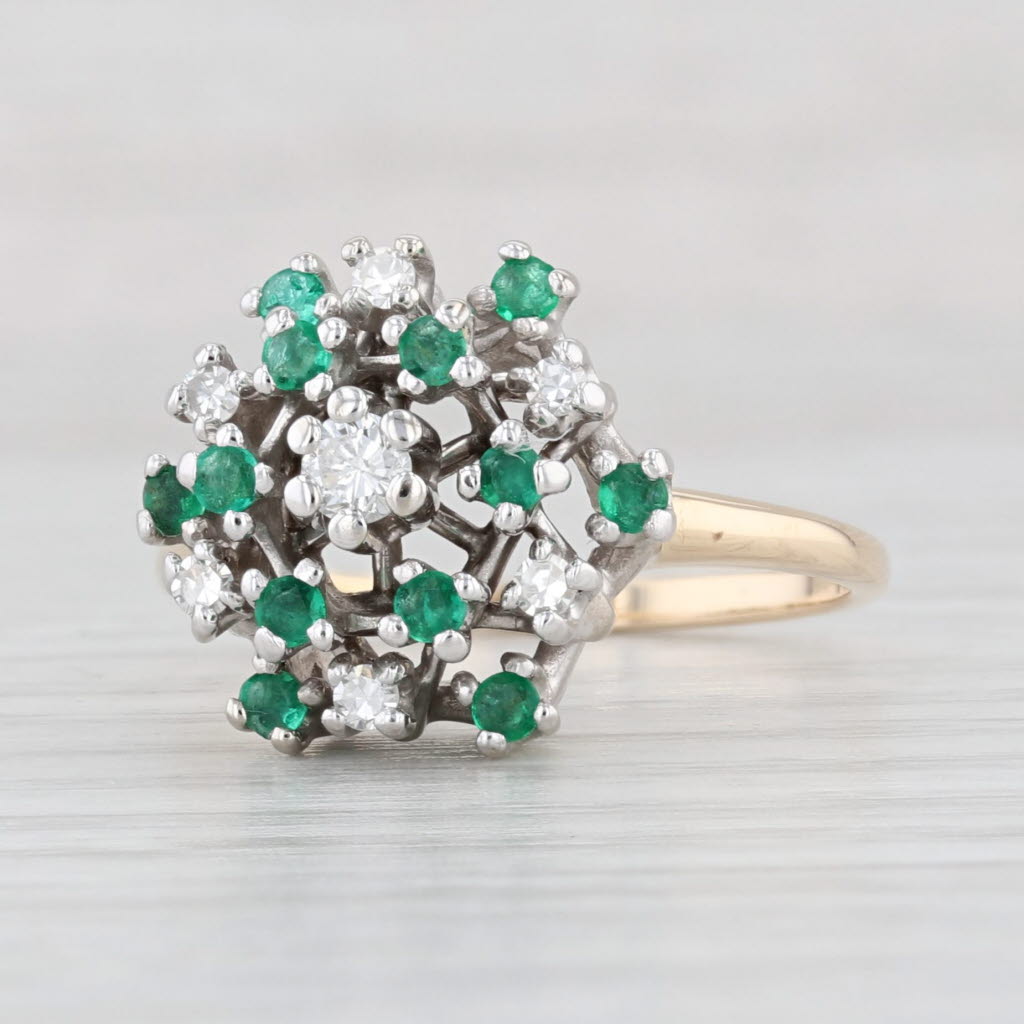 Light Gray 0.45ctw Diamond Emerald Cluster Ring 14k Gold Size 8.5 Cocktail