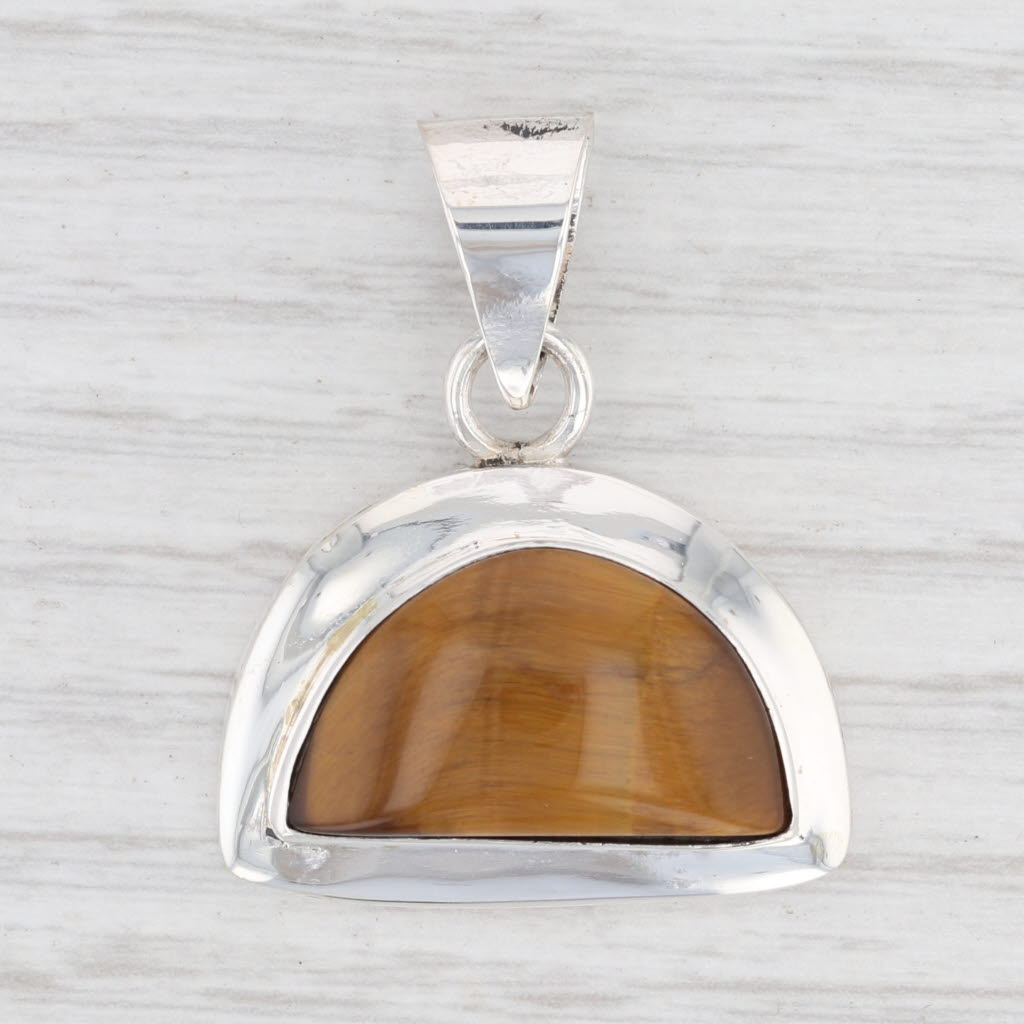 Light Gray New Tiger's Eye Pendant Sterling Silver 925 Statement Brown Stone Solitaire