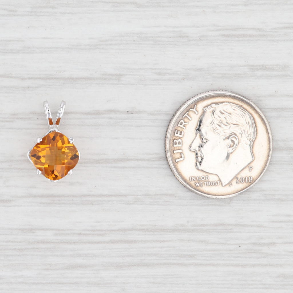 Light Gray New 1.47ct Citrine Drop Pendant 14k Gold Cushion Solitaire November Birthstone