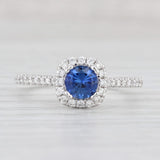 New 0.95ctw Blue Sapphire Diamond Halo Ring 14k White Gold Engagement Size 6.75