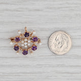 Vintage 1.20ctw Amethyst Pearl Brooch w/ Box 14k Yellow Gold Gemstone Pin